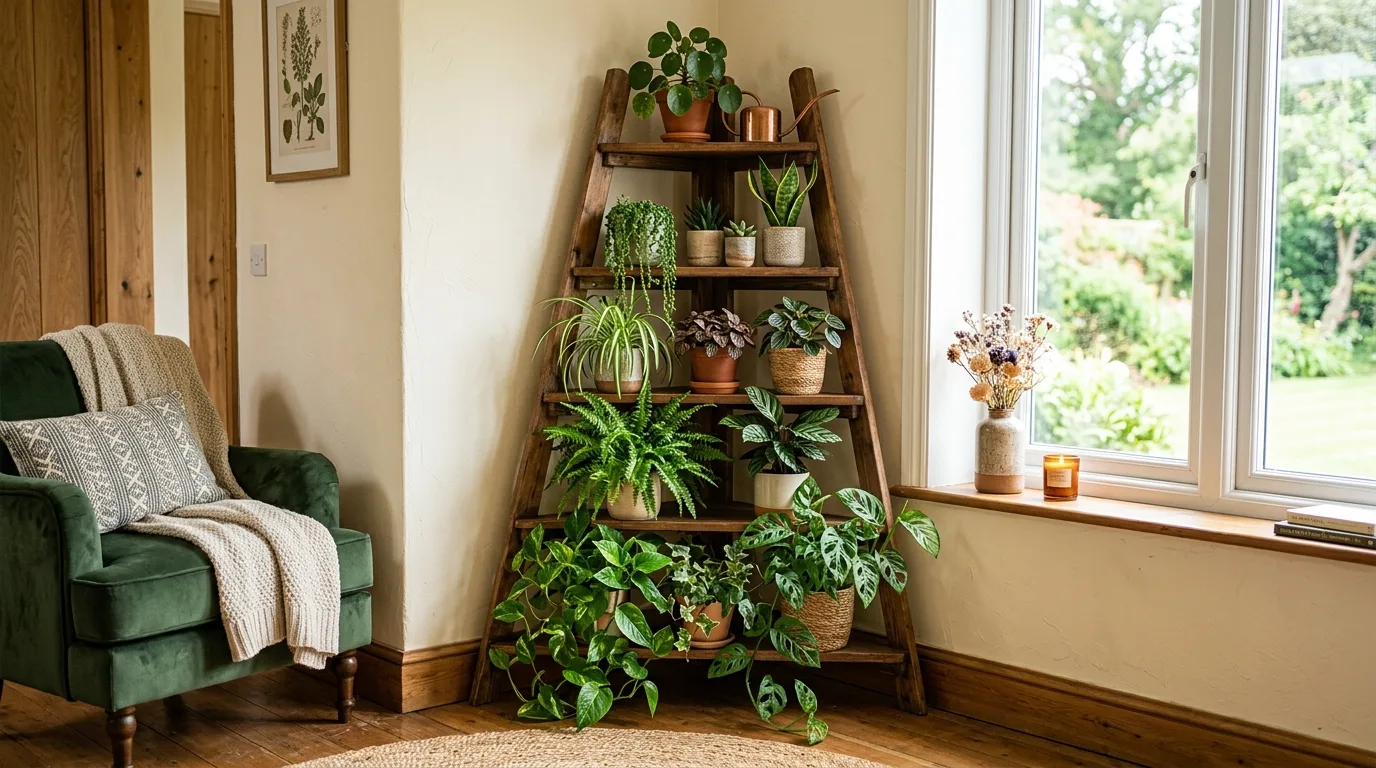Corner Ladder Shelf With Plants